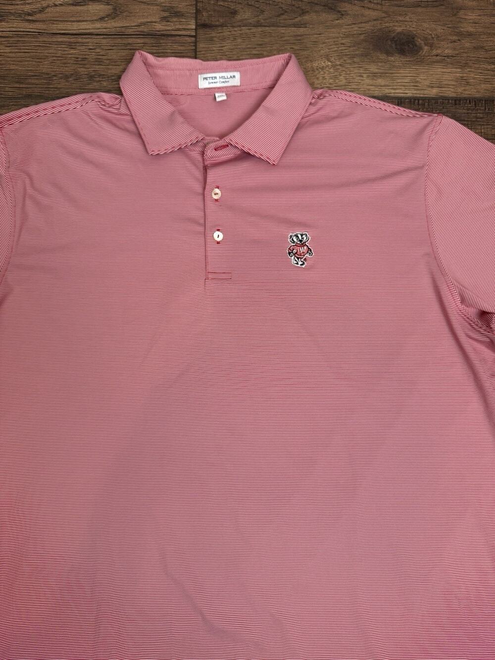 Peter Millar Wisconsin Badgers Summer Comfort Men’s Polo Shirt XXL Red White